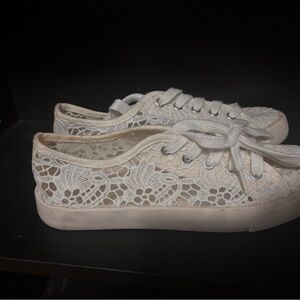 Lace Canvas Sneakers & Flats  - White